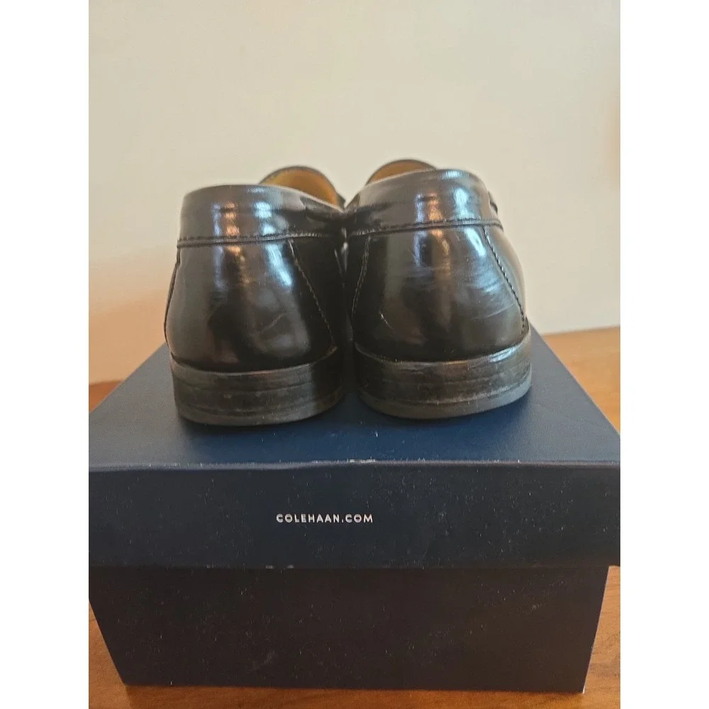 COLE HAAN Mens Pinch Tassel Black Leather Loafers 11 D C02691